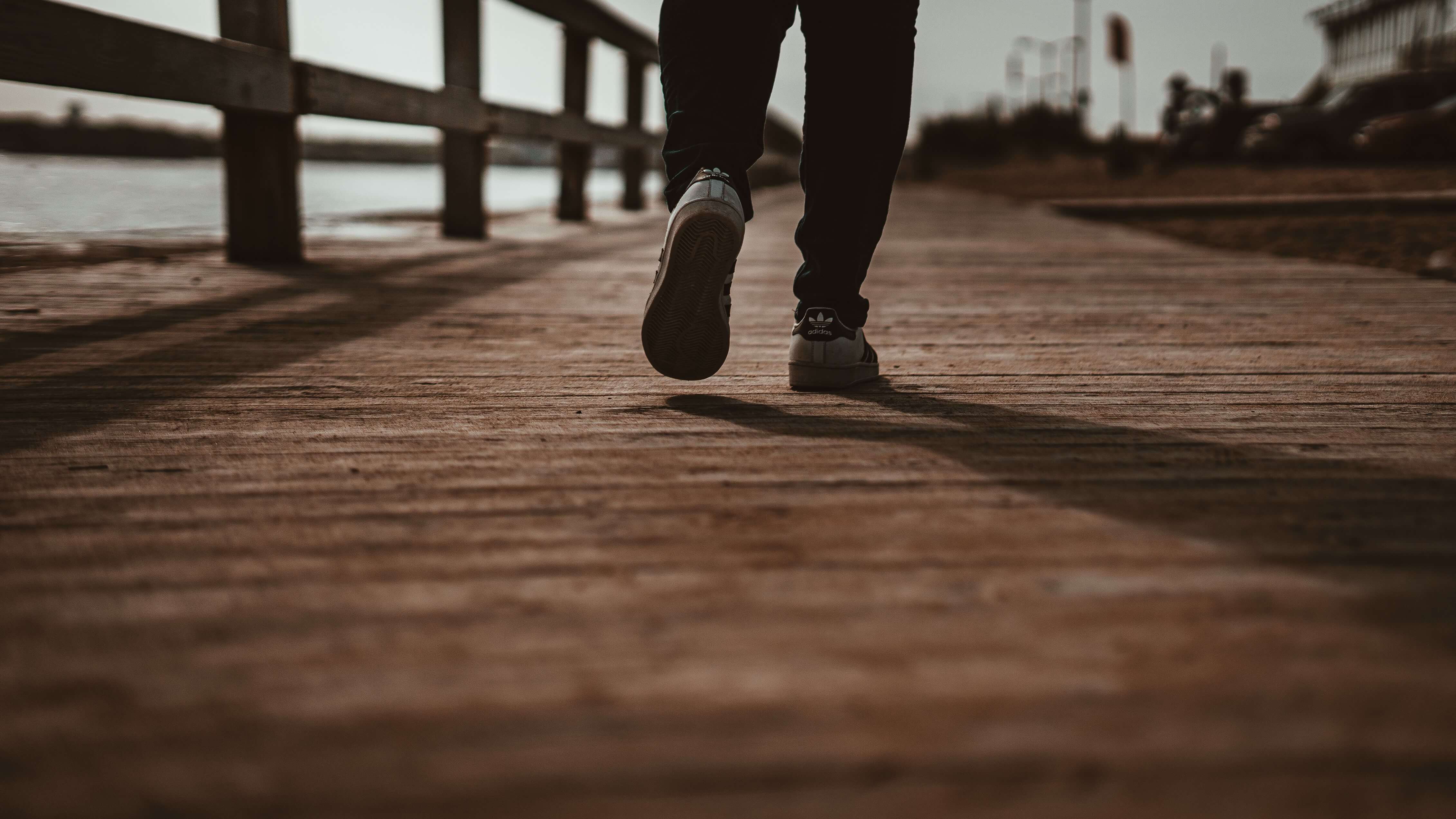 Shoes on a wooden boardwalk